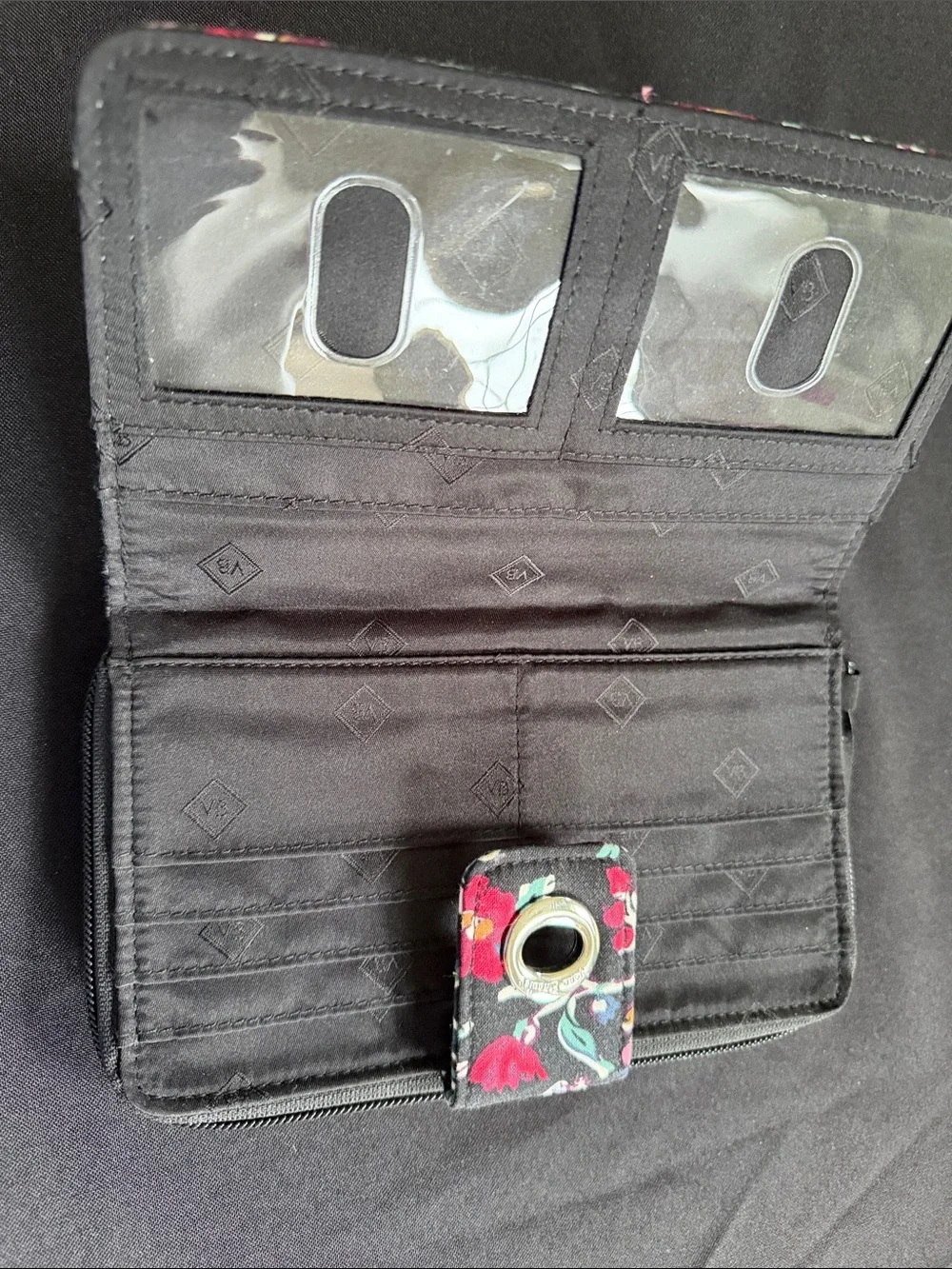 Vera Bradley Black Quilted Wallet with Red Floral Print - Picture 7 of 10